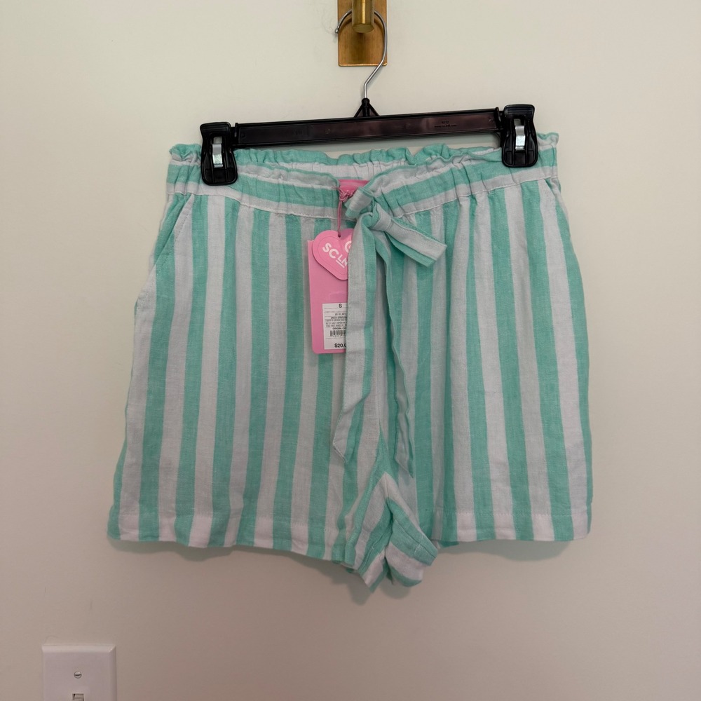 Stoney Clover Lane x Target Mint Green Striped Paperbag Waist Shorts Small NWT